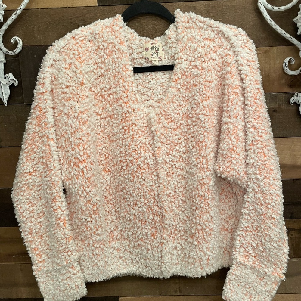 Hippie Rose Women's Cream and Pink Teddy sweater - Picture 1 of 7